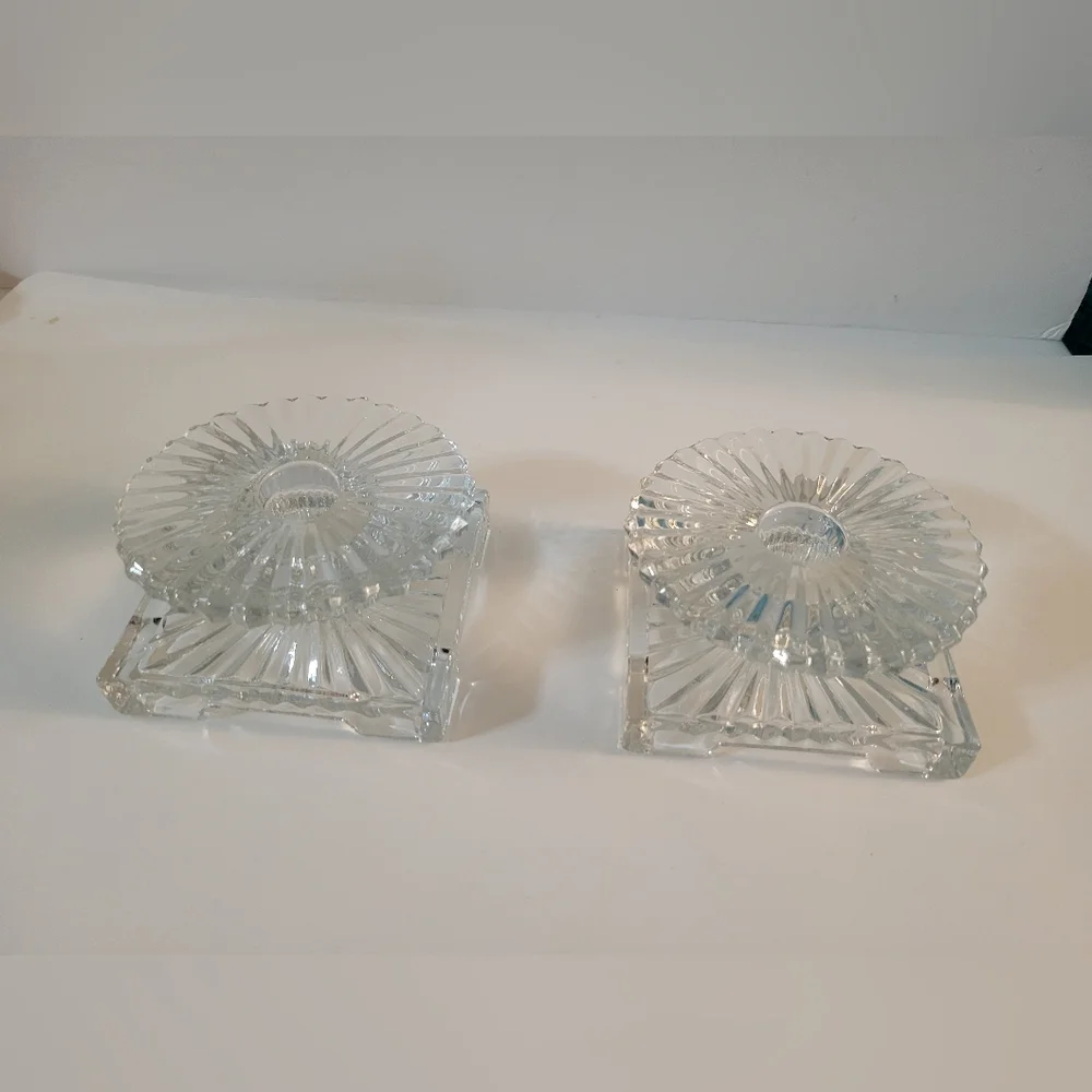 Heisey Ridgeleigh Glass Candle Stick Holders Clear Glass